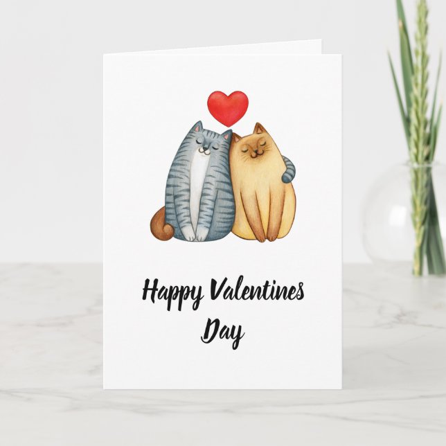 Tarjeta Festiva Feliz Día de San Valentín con gatos (Anverso)