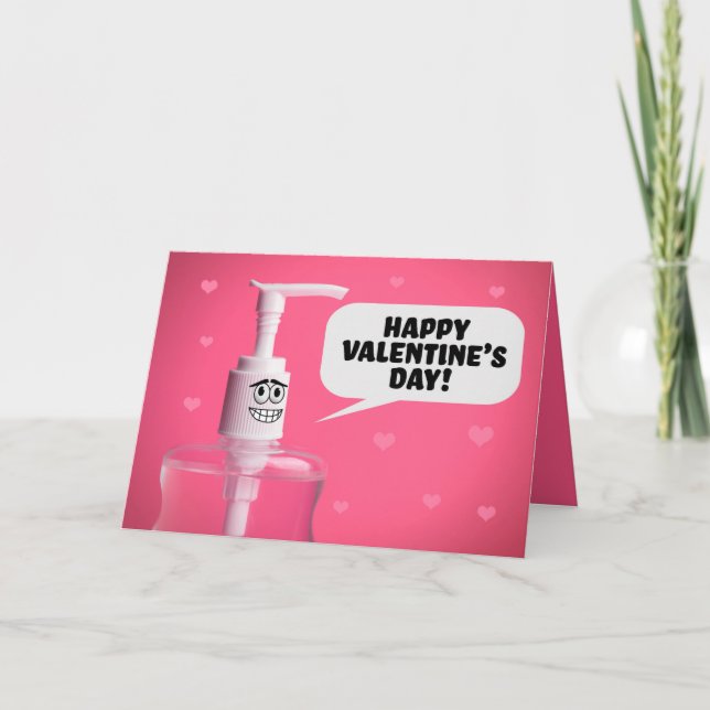 Tarjeta Festiva Feliz Día de San Valentín con humor de sanitizer (Anverso)