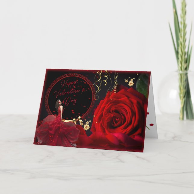 Tarjeta Festiva Feliz día de San Valentín con rosas  (Anverso)