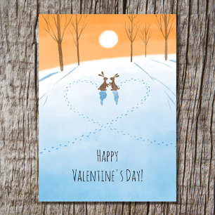 Tarjeta Festiva Feliz día de San Valentín Conejo Amante Acuarela C