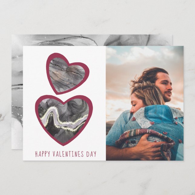 Tarjeta Festiva Feliz Día de San Valentín Corazón Negro y Rojo (Anverso / Reverso)