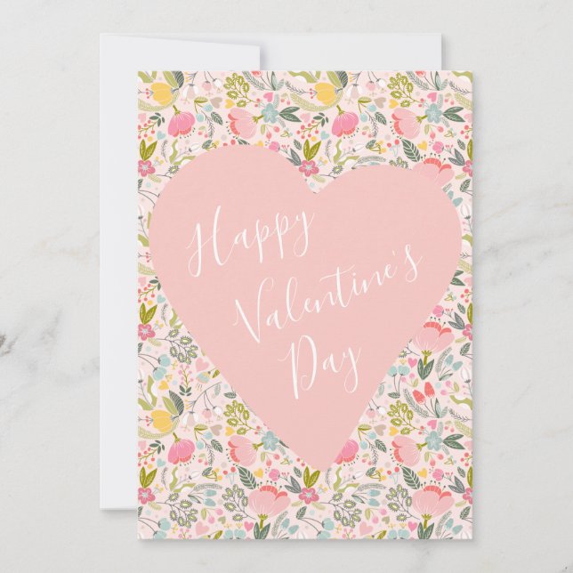 Tarjeta Festiva Feliz Día de San Valentín corazón rosa ondulado (Anverso)
