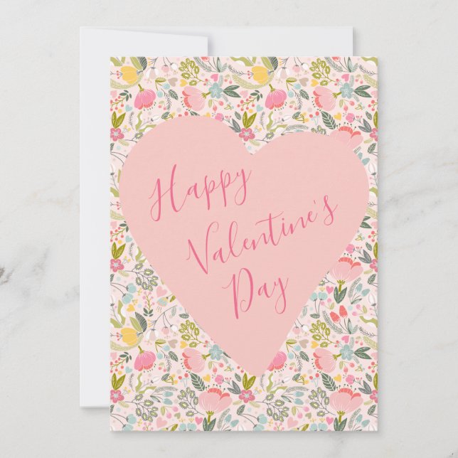 Tarjeta Festiva Feliz Día de San Valentín corazón rosa ondulado (Anverso)