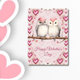 Tarjeta Festiva Feliz Día de San Valentín Corazón Rosado Rojo Aves