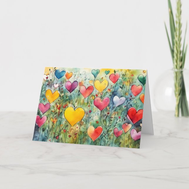 Tarjeta Festiva Feliz Día de San Valentín Corazones  (Anverso)