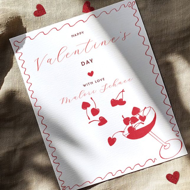 Tarjeta Festiva Feliz día de San Valentín – Corazones de cereza en (Subido por el creador)