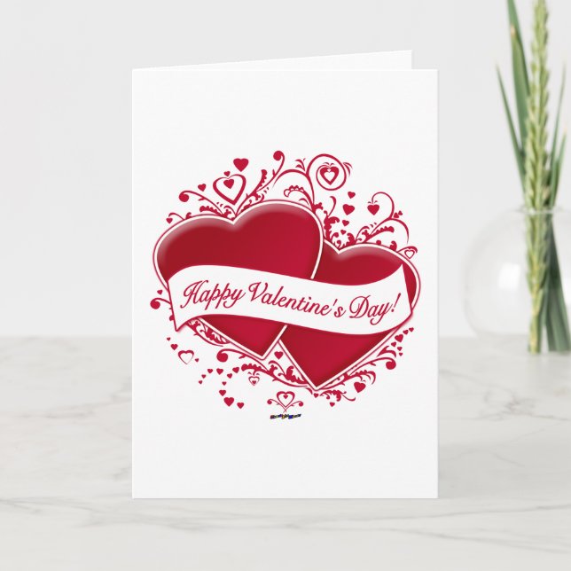 Tarjeta Festiva ¡Feliz Día de San Valentín! Corazones rojos (Anverso)
