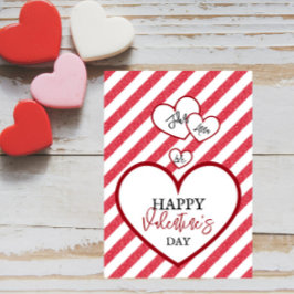 Tarjeta Festiva Feliz día de San Valentín Corazones Rojos Rayas de