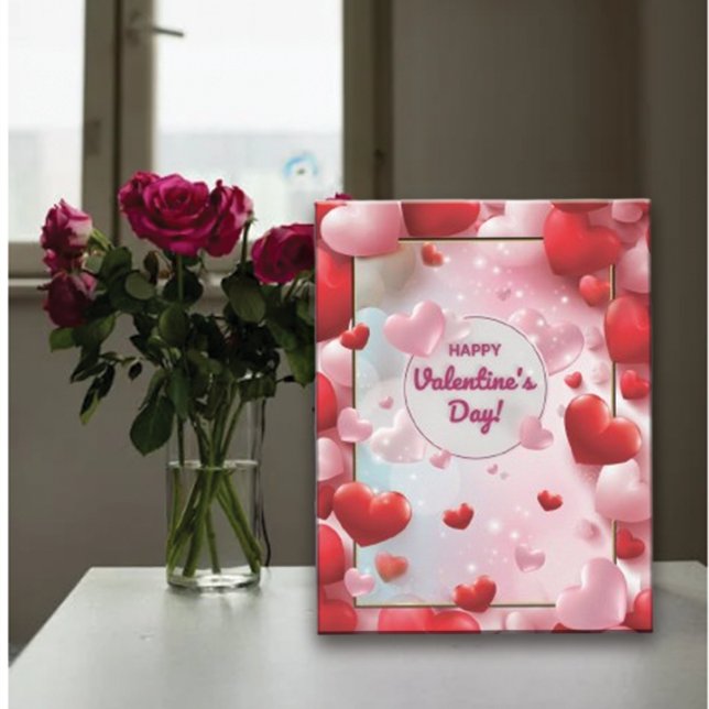 Tarjeta Festiva Feliz Día de San Valentín, corazones rojos y rosas (Subido por el creador)