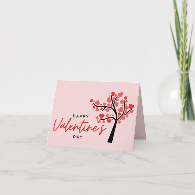 Tarjeta Festiva Feliz Día de San Valentín Corazones Rosas y Rojos  (Anverso)