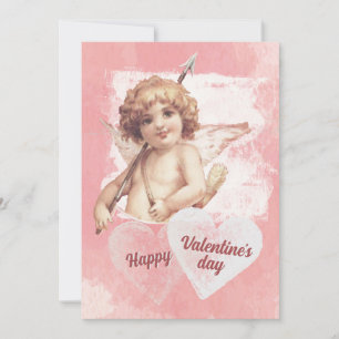 Tarjeta Festiva Feliz día de San Valentín Cupido Corazón Rosa Vint