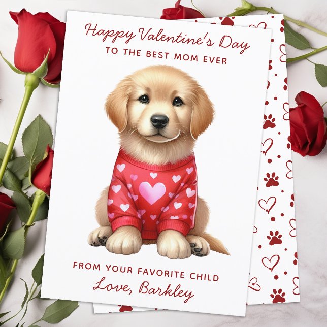 Tarjeta Festiva Feliz Día de San Valentín del perro Golden Retriev (Subido por el creador)