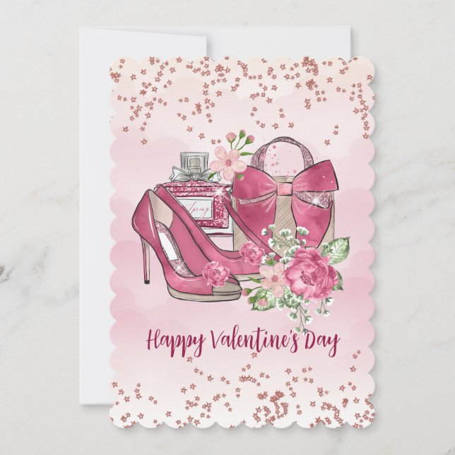 Tarjeta Festiva Feliz Día de San Valentín diseños femeninos (Anverso)