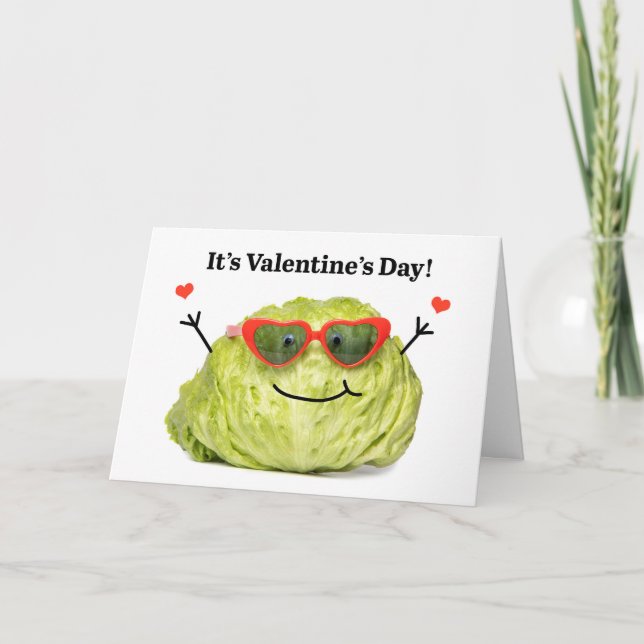 Tarjeta Festiva Feliz Día de San Valentín, divertida lechuga en ga (Anverso)