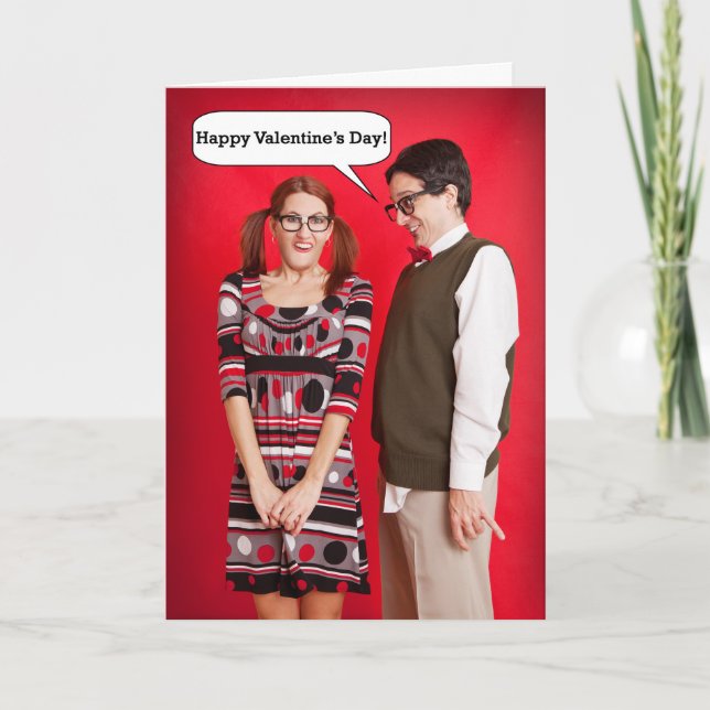Tarjeta Festiva Feliz Día de San Valentín, divertida pareja incómo (Anverso)