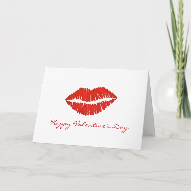 Tarjeta Festiva Feliz Día de San Valentín, el pintalabios rojo bes (Anverso)