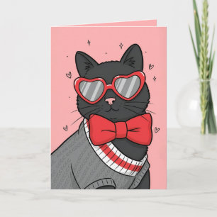 Tarjeta Festiva Feliz día de San Valentín Gatito lindo en suéter