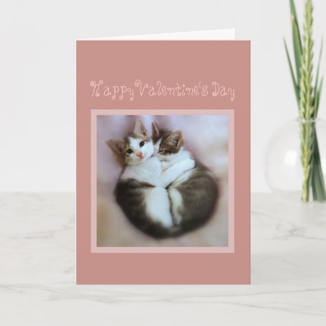 Tarjeta Festiva Feliz Día de San Valentín gatitos enamorados (Anverso)