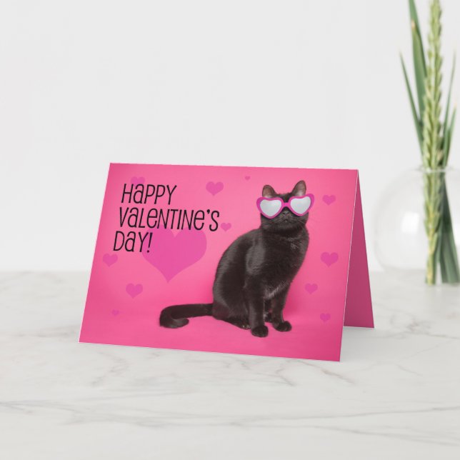 Tarjeta Festiva Feliz día de San Valentín Gato con gafas Humor (Anverso)