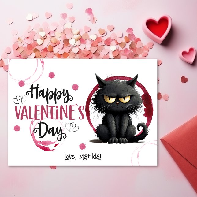 Tarjeta Festiva Feliz Día de San Valentín gato negro con manchas d (Subido por el creador)