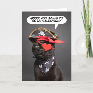 Tarjeta Festiva Feliz día de San Valentín Gato Pirata Humor Divert