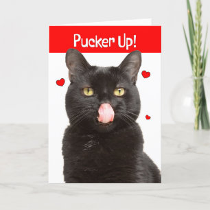 Tarjeta Festiva Feliz Día de San Valentín, gato saca la lengua 
