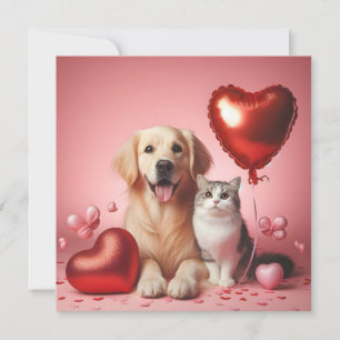 Tarjeta Festiva Feliz día de San Valentín gato y perro