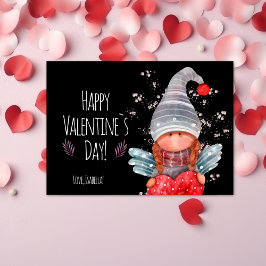 Tarjeta Festiva Feliz Día de San Valentín Girly Gnome con el coraz