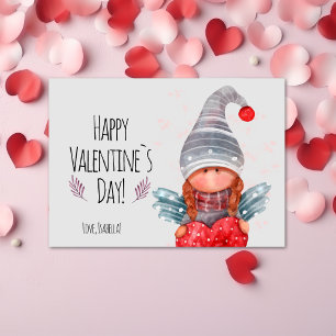 Tarjeta Festiva Feliz Día de San Valentín Girly Gnome con el coraz