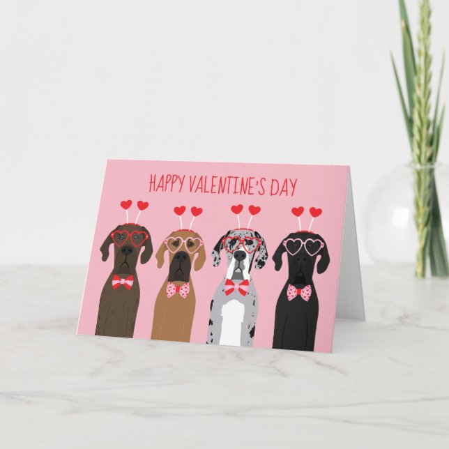 Tarjeta Festiva Feliz Día de San Valentín grandes perros daneses (Anverso)