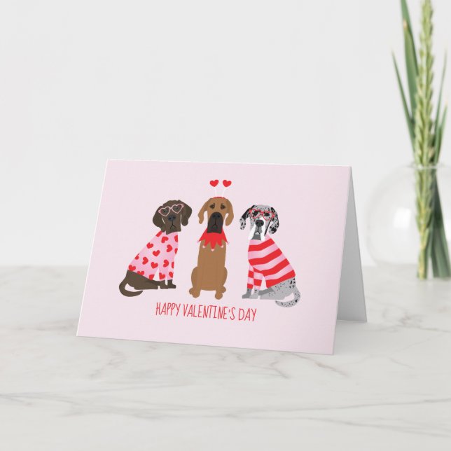Tarjeta Festiva Feliz Día de San Valentín grandes perros daneses (Anverso)