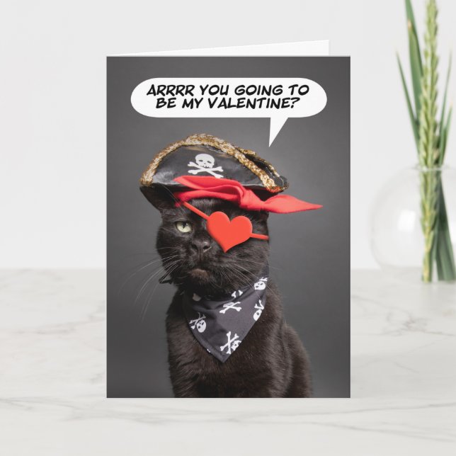 Tarjeta Festiva Feliz día de San Valentín Humor de gato pirata div (Anverso)