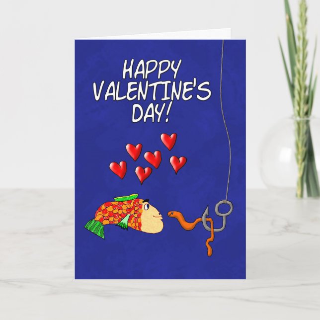 Tarjeta Festiva Feliz Día de San Valentín humor pescado y cebo (Anverso)