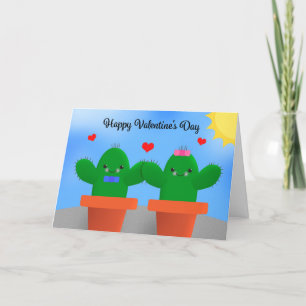 Tarjeta Festiva Feliz día de San Valentín Ilustración de cactus Hu
