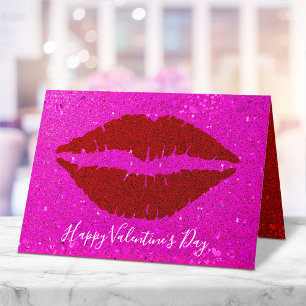 Tarjeta Festiva Feliz día de San Valentín Labios Rojos sobre Brill