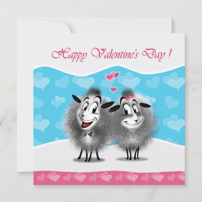 Tarjeta Festiva Feliz día de San Valentín Lindas Ovejas Bonitas Ta (Anverso)