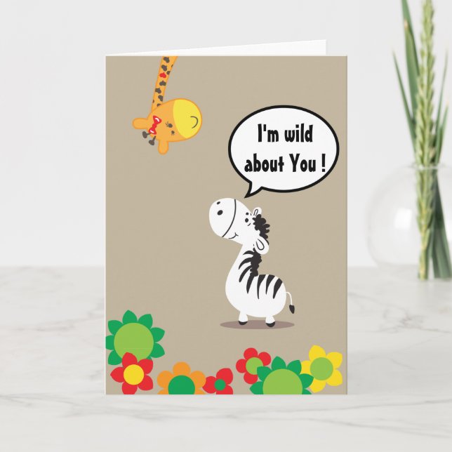Tarjeta Festiva Feliz Día de San Valentín lindo cebra y jirafa (Anverso)