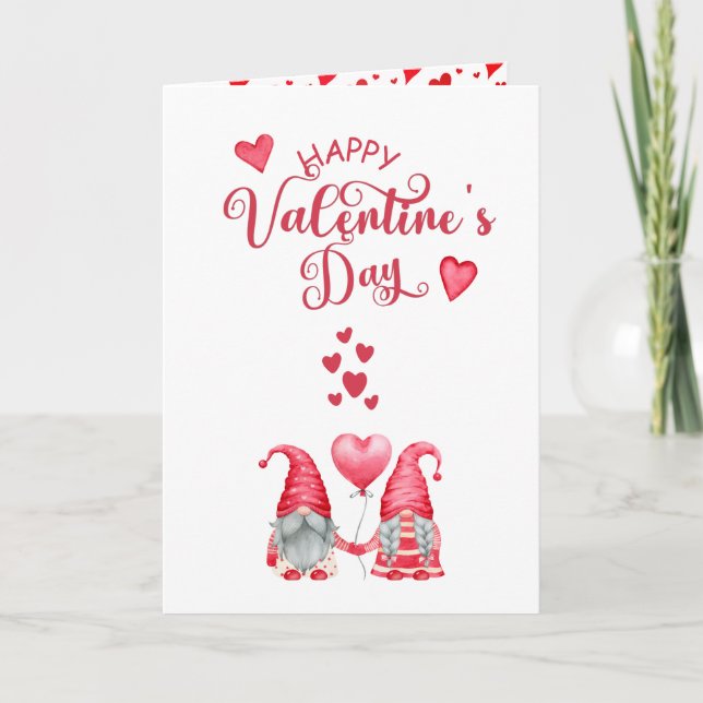 Tarjeta Festiva Feliz Día de San Valentín lindo foto de gnomos (Anverso)