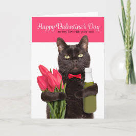 Tarjeta Festiva Feliz Día de San Valentín lindo gato con flores