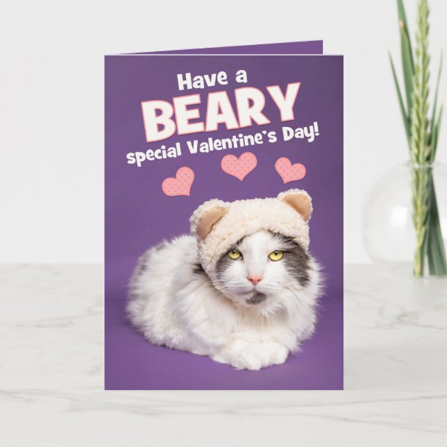 Tarjeta Festiva Feliz Día de San Valentín lindo gato en osos (Anverso)