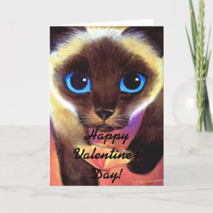 Tarjeta Festiva Feliz Día de San Valentín lindo gato siamés juguet