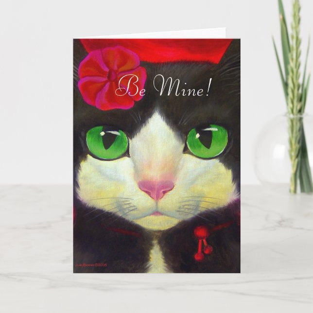 Tarjeta Festiva Feliz Día de San Valentín lindo gato Tuxedo gracio (Anverso)