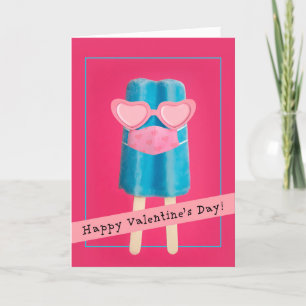 Tarjeta Festiva Feliz Día de San Valentín lindo helado pop en másc