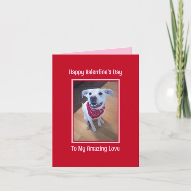 Tarjeta Festiva Feliz día de San Valentín Lindo perro sonriendo ro (Anverso)