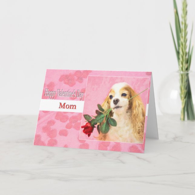 Tarjeta Festiva Feliz Día de San Valentín, mamá con perro y Rosa (Anverso)