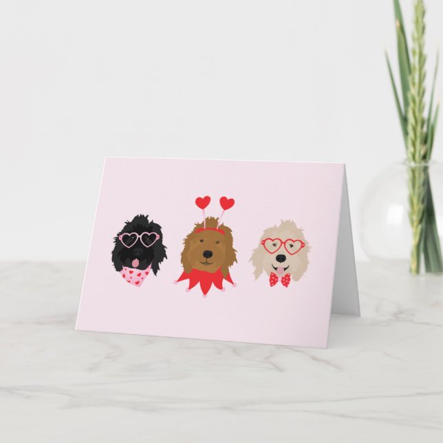 Tarjeta Festiva Feliz Día de San Valentín Mini perros dorados (Anverso)