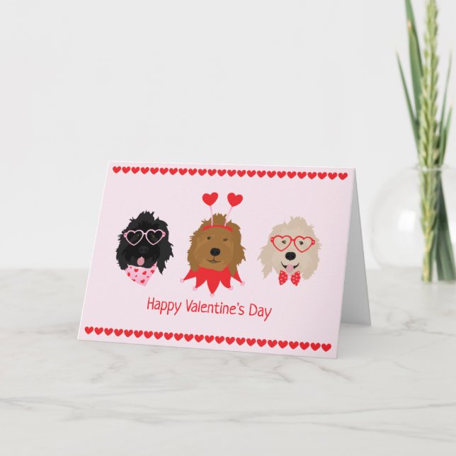 Tarjeta Festiva Feliz Día de San Valentín Mini perros dorados (Anverso)