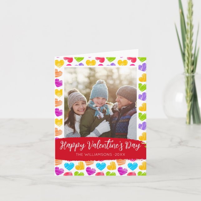 Tarjeta Festiva Feliz Día de San Valentín moderno y vibrante foto (Anverso)