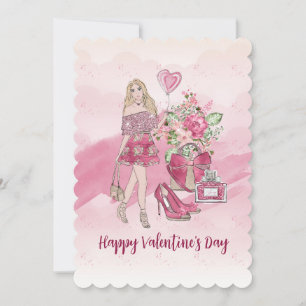Tarjeta Festiva Feliz día de San Valentín Mujer Rubia