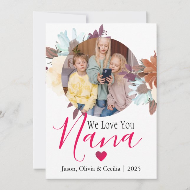 Tarjeta Festiva Feliz Día de San Valentín Nana, foto sencilla de l (Anverso)